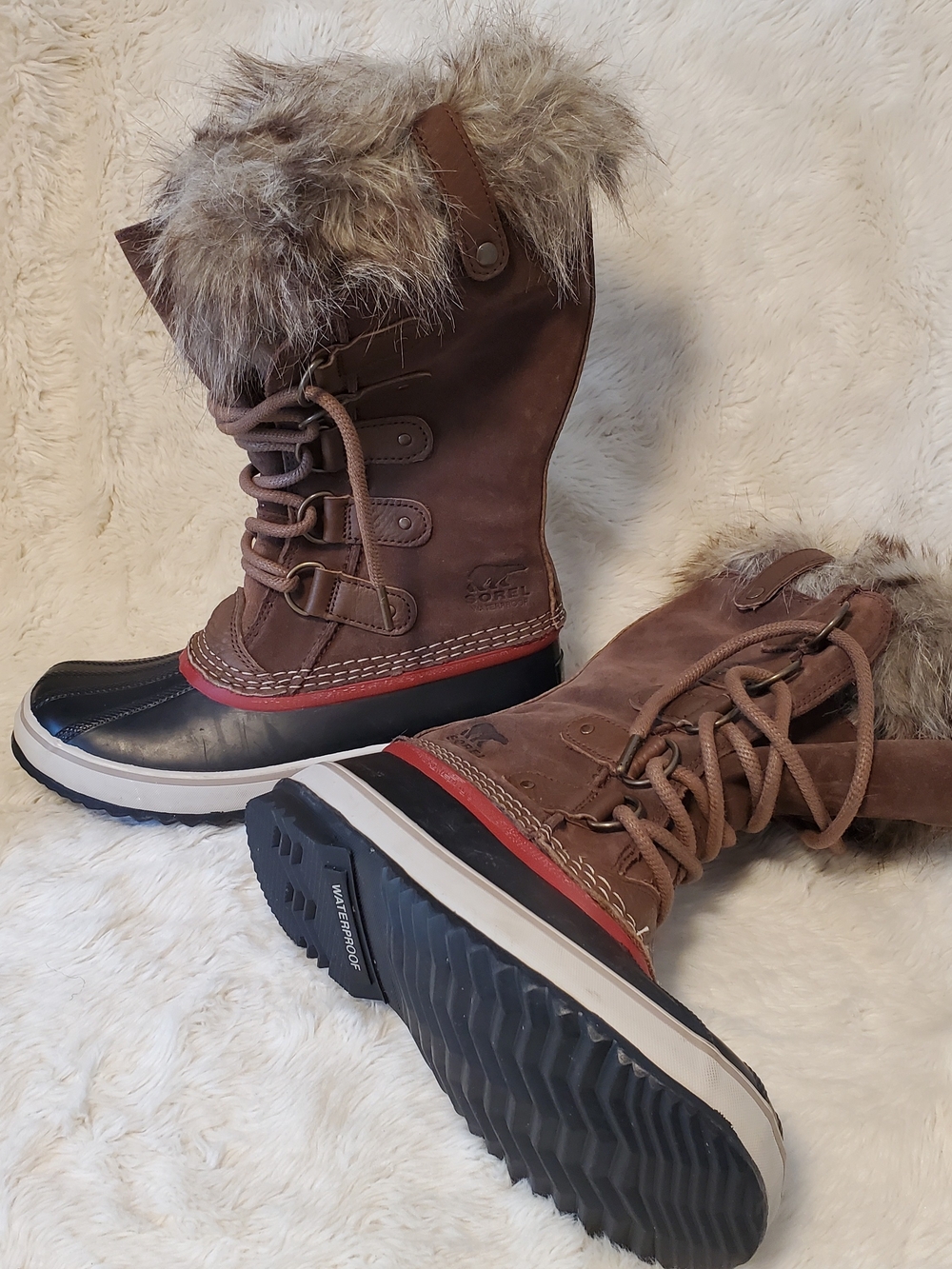 Sorel Brown Tan Faux-Fur Trim Winter Boot 7.5